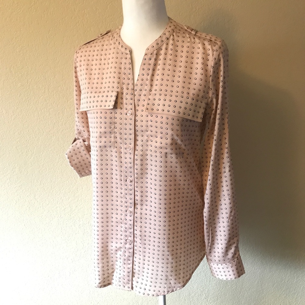 Calvin Klein light pink and white polkadot blouse